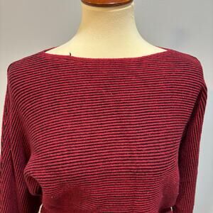 Burgundy red and black boatneck ribbed crop sweater winter cozy, size XL